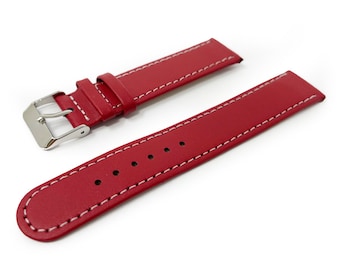 Genuine Leather Watch Strap Red Band with Silver Buckle, 12mm - 18mm Fitting Replacement Wristwatch Band Ladies Womens Straps