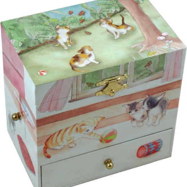 Curious Kittens Musical Jewellery Box Girls Wind Up Music Box For Children Cats