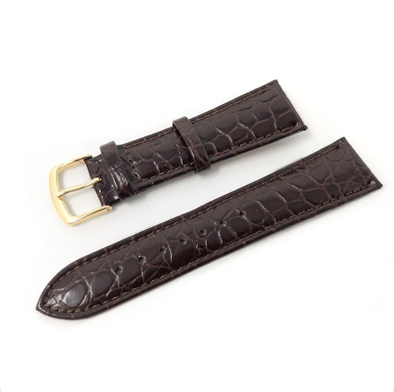 Brown Leather Watch Strap Croc Effect Grain Replacement Hadley Roma Band With Gold Buckle Ladies Sizes 18mm 20mm 22mm Etsy Ireland