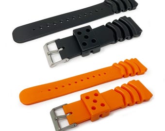 Bracelet de montre en caoutchouc PVC pour Seiko Divers Noir orange 18 mm 20 mm 22 mm XXL