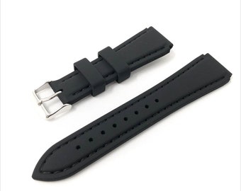 Men's Silicone Black Watch Strap Replacement Rubber Band for Hadley Roma Watches with Silver Buckle 18mm 20mm 22mm 24mm