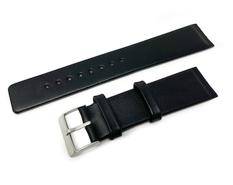 Genuine Leather Watch Strap 22mm Screw On Black Replacement Band & Screws