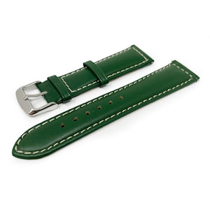 Italian Leather Sorrento Watch Strap Green with Stitching plus Silver & Gold Buckles - Choose Your Size