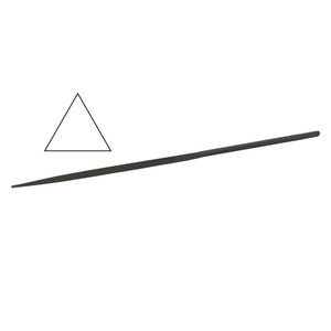 May include: A black triangular file, a type of metal file used for shaping and smoothing metal.