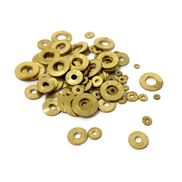 Brass Clock Washers Flat Round Assorted Small Medium Sizes x100 Watch Repairs