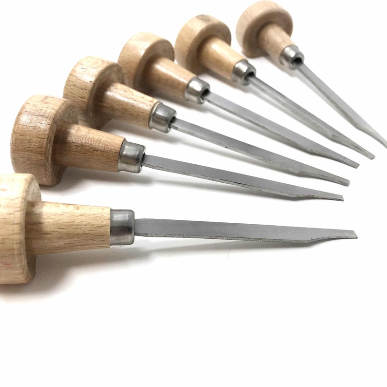 Setting Gravers Flat Edge Gravers With Wooden Handles Set of 6 for Jewellery Making ...