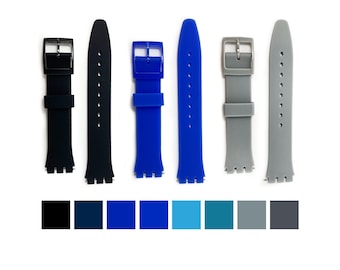 Silicone Watch Strap Swatch-Style Replacement 17mm Notches - Blue Black Grey