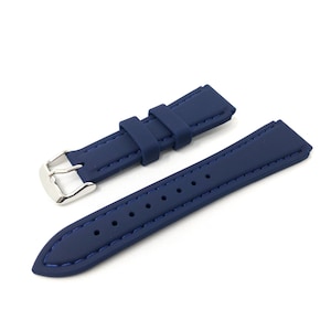 Men's Silicone Blue Watch Strap Replacement Rubber Band for Hadley Roma Watches with Silver Buckle 18mm 20mm 22mm 24mm