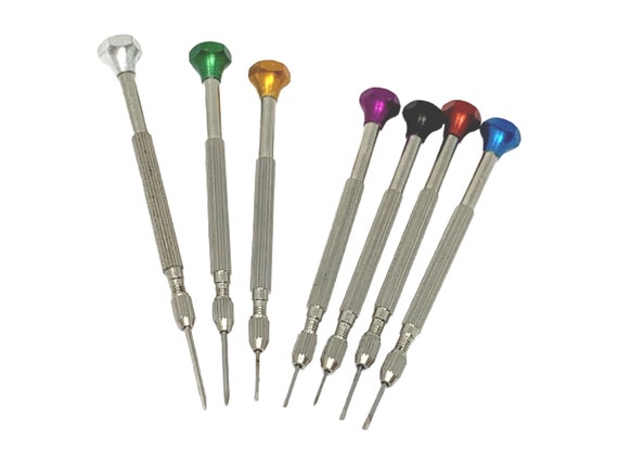 Watchmakers Screwdrivers Set of 7 Screw Driver for Watch Clock Repairs with Colour Coded Anodised Heads