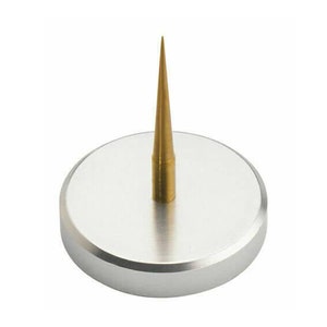May include: A silver metal base with a pointed gold metal tip. The tip is centred on the base and is about 2.5 cm tall.