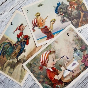 Carte postale de collection Golden Key, Pinocchio, pirates, renard, chat, argent, magie, carte postale soviétique, Vladimirsky 50-70