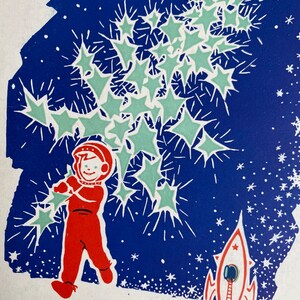 Cartões postais da URSS, Feliz Ano Novo, espaço, foguete, Papai Noel, donzela da neve, astronauta, Denisov, 50-70 anos