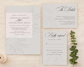Modern Wedding Invitation, Elegant Wedding Invite, Printed Wedding Invitation, Wedding Invitation Set