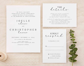 Wedding Invitation, Printed Wedding Set, Script, Calligraphy, Minimalist, Simple Wedding Invitation