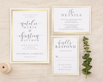 Gold Foil Wedding Invitation Set, Foil Printed Wedding Invite, Real Foil Wedding Suite, Simple Wedding Invitation
