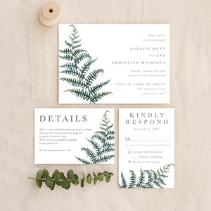 Rustic Wedding Invitation, Printed Wedding Set, Woodsy Wedding, Greenery,Forest,Mountain,Fern,Pine,Rustic