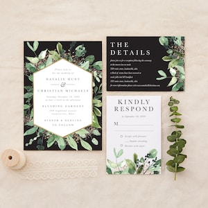 Wedding Invitation, Printed Wedding Set, Eucalyptus, Greenery, Simple Wedding, Elegant, Envelopes included