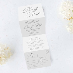 Tri Folding Wedding Invitation, Tri Fold Invite, Minimal Wedding Invitation, All in One Wedding Invite, Photo wedding invitation