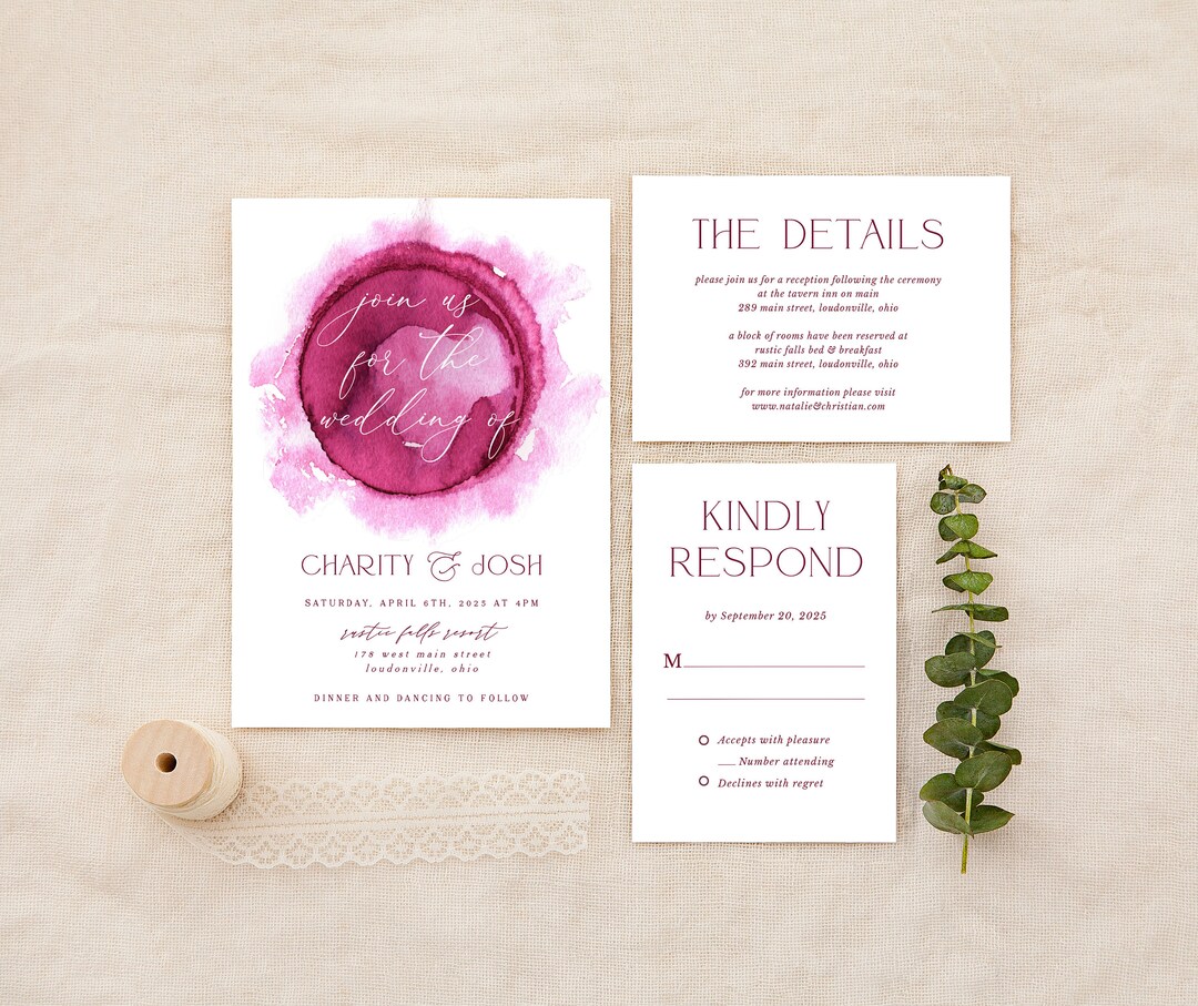 Winery, Watercolor, Vineyard, Wedding Invitation, Printed Wedding ...