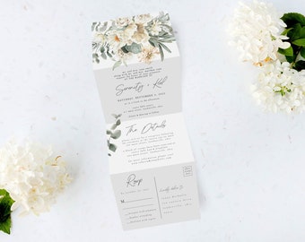 Tri Folding Wedding Invitation, Tri Fold Invite, Minimal Wedding Invitation, All in One Wedding Invite, Boho wedding invitation
