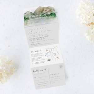 Tri Folding Wedding Invitation, Tri Fold Invite, Minimal Wedding Invitation, All in One Wedding Invite, Photo wedding invitation