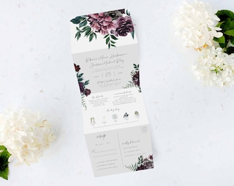 Tri Folding Wedding Invitation, Tri Fold Invite, Minimal Wedding Invitation, All in One Wedding Invite