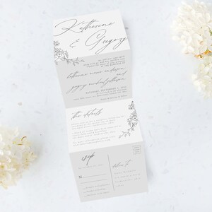 Tri Folding Wedding Invitation, Tri Fold Invite, Botanical, Minimal, Wedding Invitation, All in One Wedding Invite, Photo wedding invitation