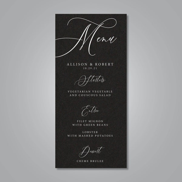 Menu, White Ink Printed Menu, Wedding Menu, Menu Printing, Black Menu, Navy Menu, Blush Menu, Burgundy Menu, Purple Menu