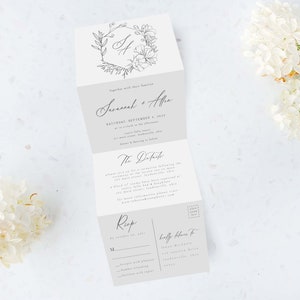 Tri Folding Wedding Invitation, Tri Fold Invite, Botanical Wedding Invitation, All in One Wedding Invite, Photo wedding invitation