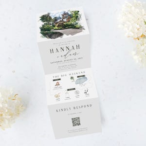 Watercolor Venue Wedding Invitation: Custom Tri-Fold Design