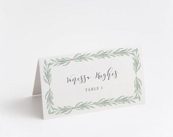 Printed Place Card, Name Card, Wedding Table Card, Escort Card, Table Tent Cards, Sage Greenery