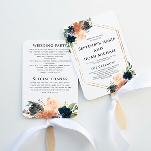 Wedding Program Fan, Printed and Assembled, Coral Floral Wedding Program