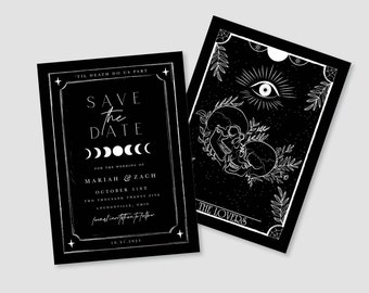 Save the Printed Card with FREE ENVELOPE ADDRESSING, Save our Date, White Ink, Tarot Card, Tarot Save The Date, Envelope included