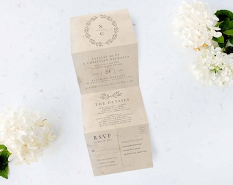 Tri Folding Wedding Invitation, Tri Fold Invite, Minimal Wedding Invitation, All in One Wedding Invite, Rustic wedding invitation