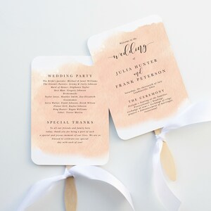 Wedding Program Fan, Printed and Assembled, Blush Watercolor Wedding Program