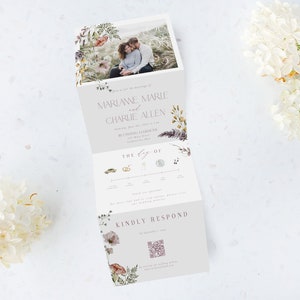 Tri Folding Wedding Invitation, Tri Fold Invite, Spring, Summer, Floral, All in One Wedding Invite, Photo wedding invitation