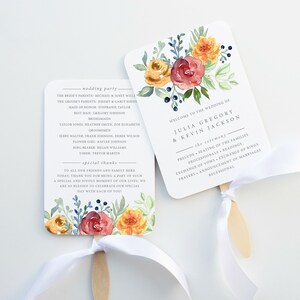 Wedding Program Fan, Printed and Assembled, Floral Wedding, Summer Wedding