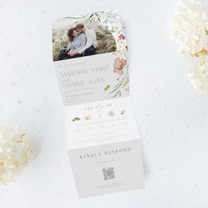 Tri Folding Wedding Invitation, Tri Fold Invite, Spring, Summer, Floral, All in One Wedding Invite, Photo wedding invitation