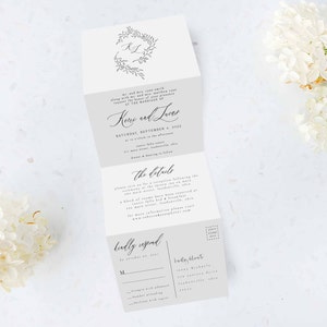 Tri Folding Wedding Invitation, Tri Fold Invite, Minimal Wedding Invitation, All in One Wedding Invite, Photo wedding invitation