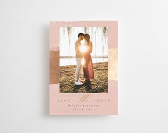 Save the Date Magnet or Printed Card with FREE ENVELOPE ADDRESSING, Photo Save the Date, Minimal, Date, Watercolor, Fold, Blush, Elegant