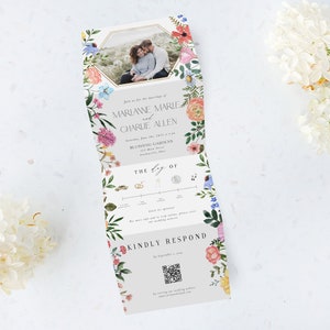 Tri Folding Wedding Invitation, Tri Fold Invite, Spring, Summer, Floral, All in One Wedding Invite, Photo wedding invitation