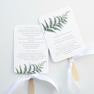 Wedding Program Fan, Printed and Assembled, Rustic Wedding Program, Fern Wedding
