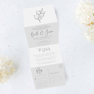 Tri Folding Wedding Invitation, Tri Fold Invite, Minimal Wedding Invitation, All in One Wedding Invite, Photo wedding invitation