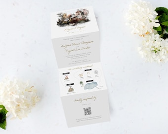 Watercolor Venue Wedding Invitation: Custom Tri-Fold Design