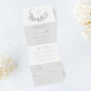 Tri Folding Wedding Invitation, Tri Fold Invite, Botanical Wedding Invitation, All in One Wedding Invite, Photo wedding invitation