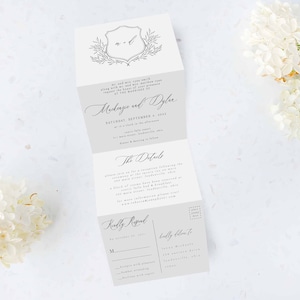Tri Folding Wedding Invitation, Tri Fold Invite, Minimal Wedding Invitation, All in One Wedding Invite, Photo wedding invitation