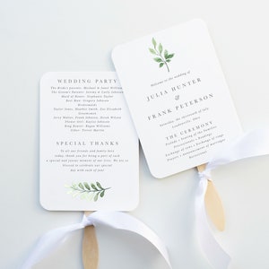 Wedding Program Fan, Printed and Assembled, Simple Greenery Wedding Program