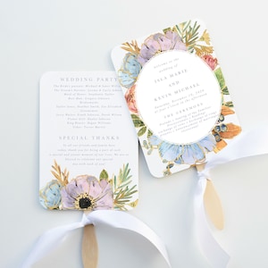 Wedding Program Fan, Printed and Assembled, Boho Floral Wedding Program