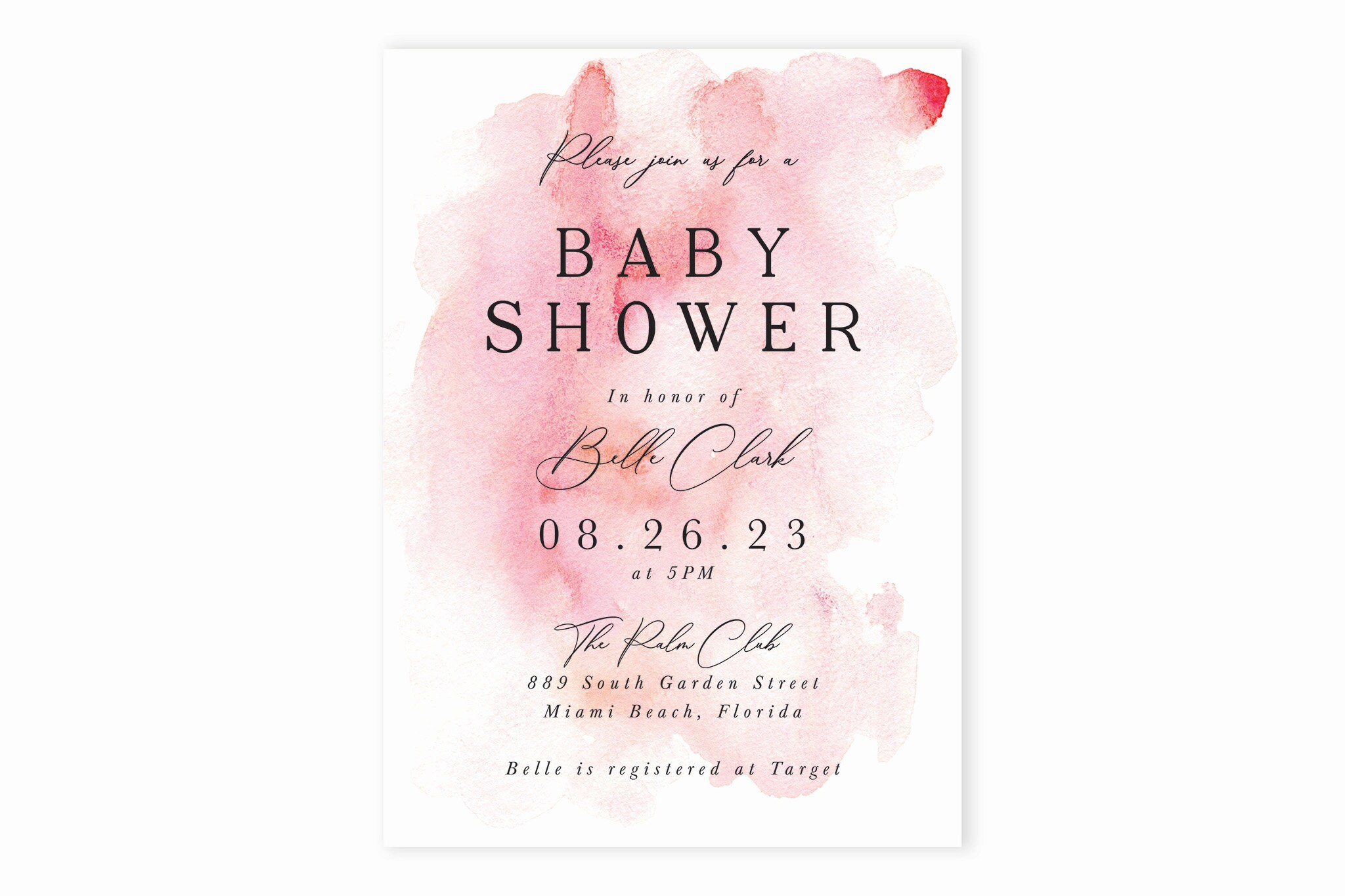 Baby Shower Invitation Pink Watercolor Baby Shower Invitation Etsy
