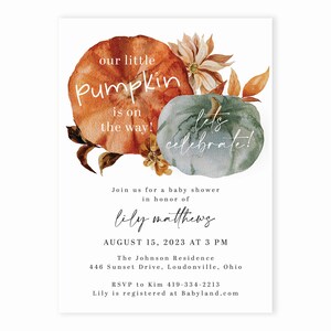 Baby Shower Invitation, Little Pumpkin Baby Shower Invitation, Autumn Baby Shower Invitation